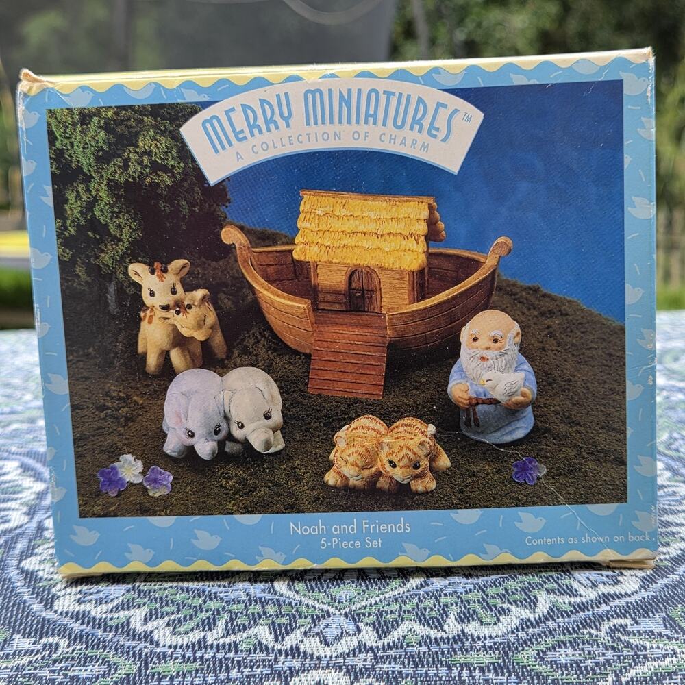 Vintage Hallmark 1996 Merry Miniatures Noah And Friends 5 Piece Set NEW open box